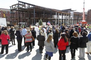 Members of the Providence College community gather during the Ryan Center Topping Off Ceremony.