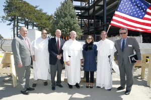 Providence College administrators outside the Ryan Center at the Topping Off Ceremony.