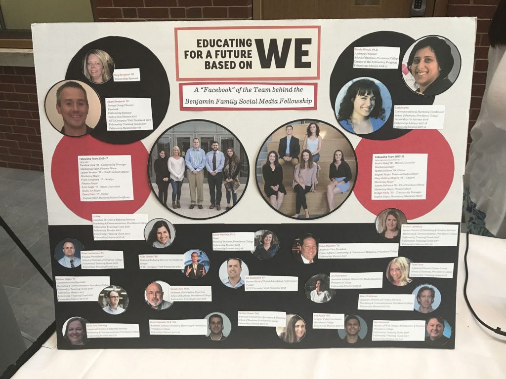 A poster board with pictures of everyone behind the Benjamin Family Social Media Fellowship