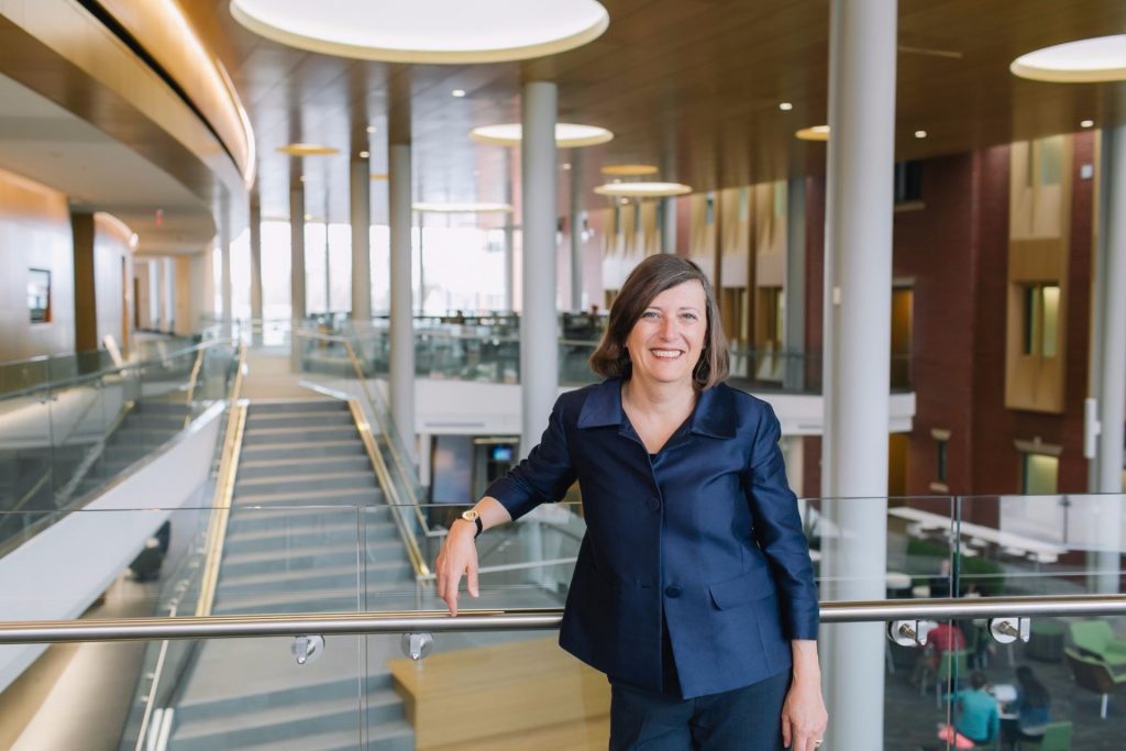 Dean Maxfield poses in the new business school