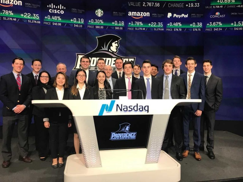 The group of students who attended the finance career trek to Nasdaq on January 11.