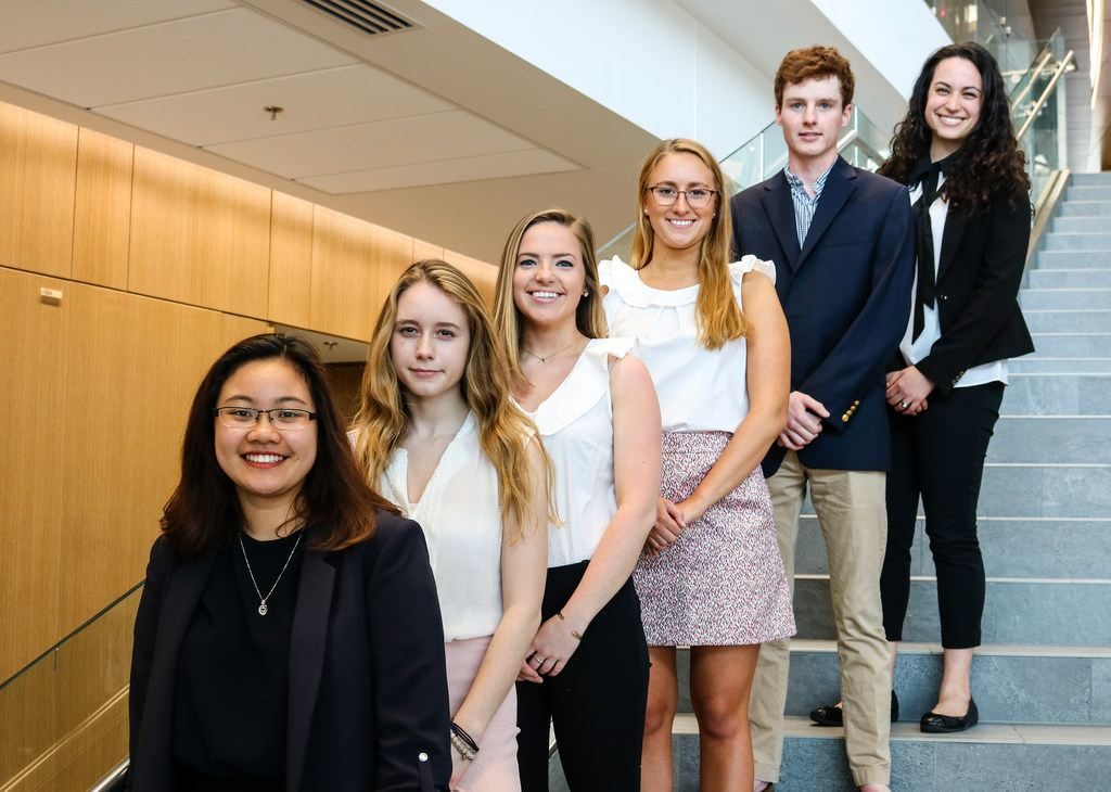 (from front to back) Phuong Pham '19, Skylar Yacullo '21, Annie Shelley '19, Madeline Snow '19, Jack Shanahan '19, and Leah Martin
