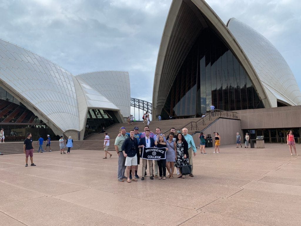 Students standing in front of the Opera House in Sydney Australia