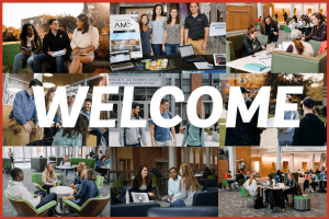 Collage of photos of students with word welcome