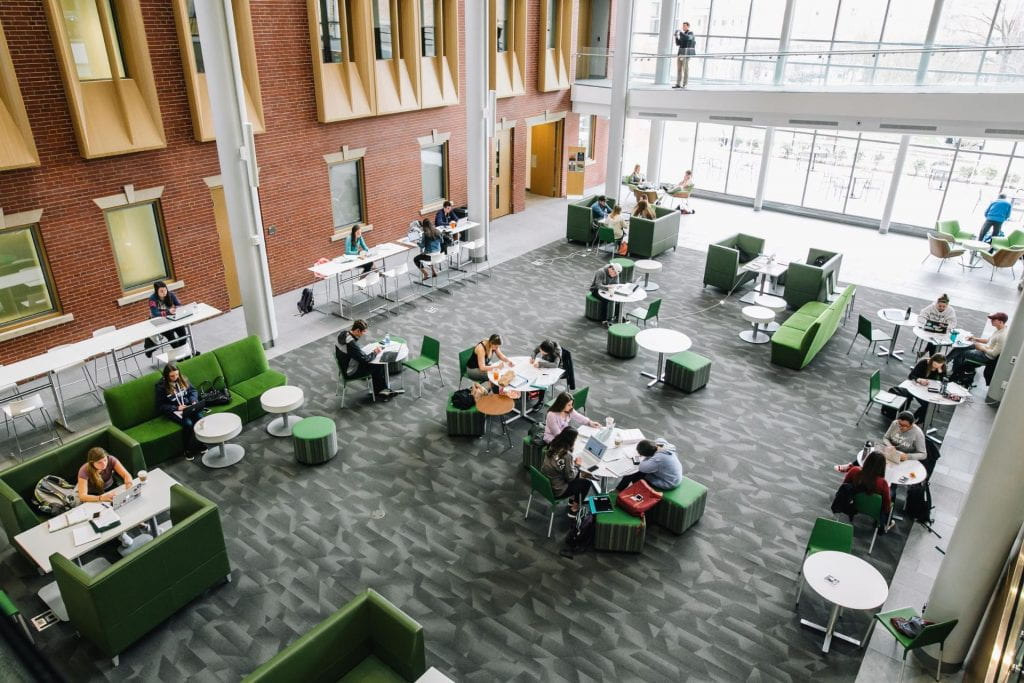 Overhead shot of the Palmisano Atrium in the Ryan Center.