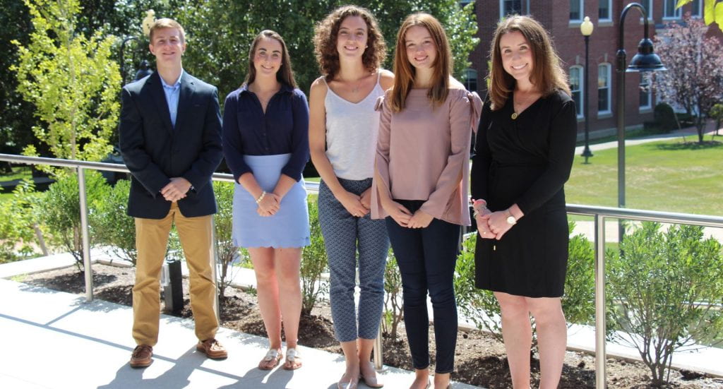 The fellows: Austin Kulig '19, Bridget Reilly '20, Rachel Sullivan '18, Justine DeVerna '18, and Mary-Kate Rogers '18