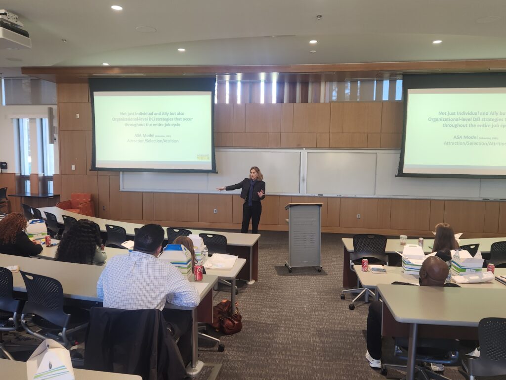 Presentation in large lecture hall.