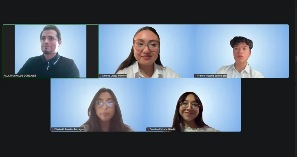 Zoom screenshot of 5 participants of the Ethics Competition winning team